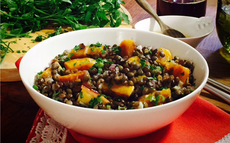 pumpkin salad, lentil, lidijas kitchen