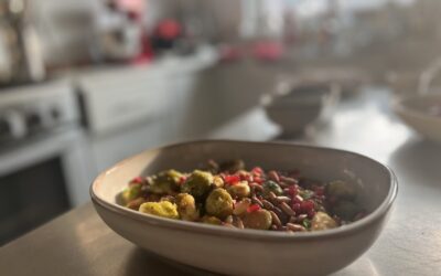 Roasted Brussel Sprouts with Pine Nuts and Pomegranate