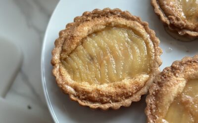 Elderflower Poached Pear & Almond Tartlets