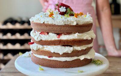 Strawberry Layer Cake with Elderflower and Mascarpone